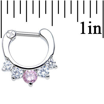 16G 1/4 Five Clear and Pink Cubic Zirconia Septum Clicker