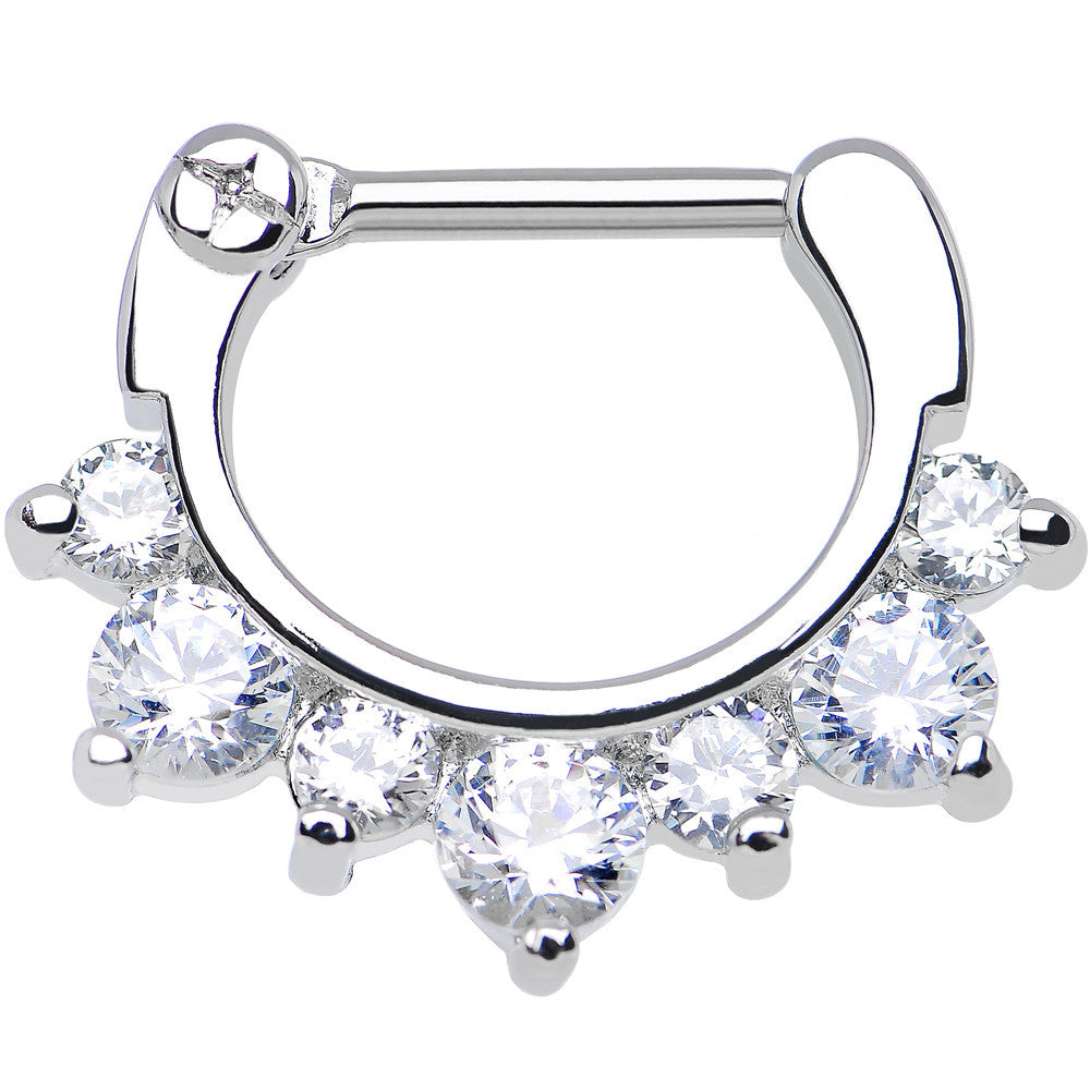 16G 5/16 Seven Clear Cubic Zirconia Septum Clicker