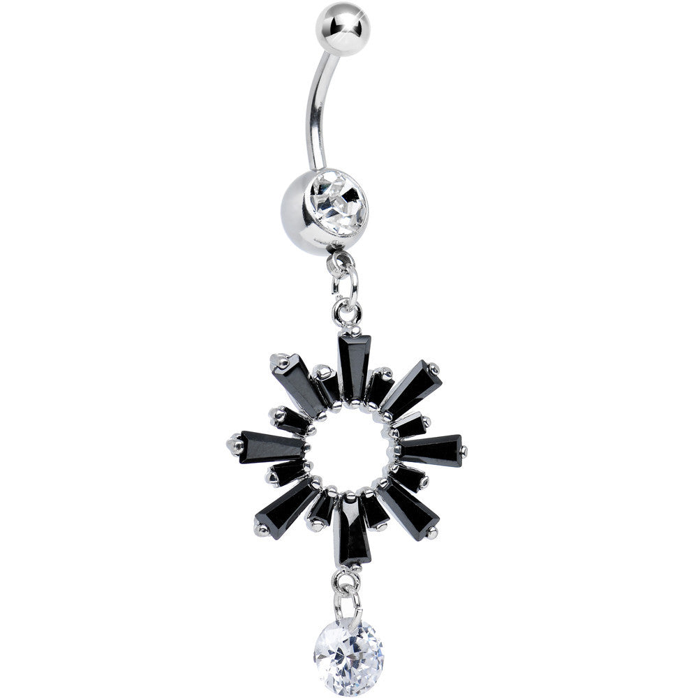 Clear CZ Black Crystal Burst Dangle Belly Ring
