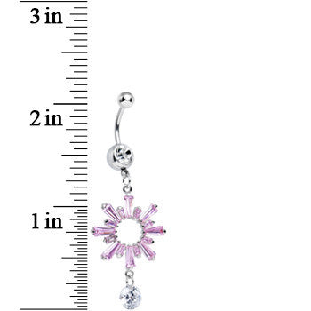 Clear CZ Pink Crystal Burst Dangle Belly Ring