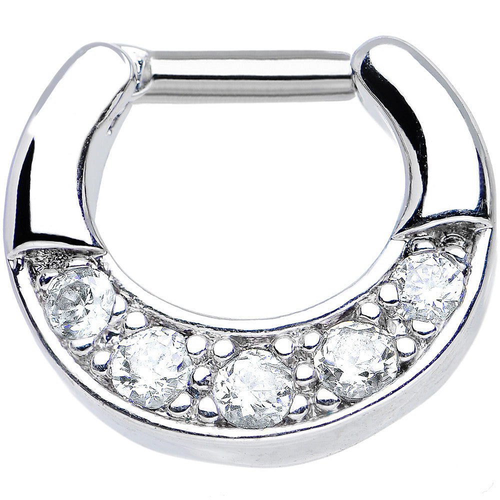 14G 1/4 Five Round Clear Cubic Zirconia Septum Clicker