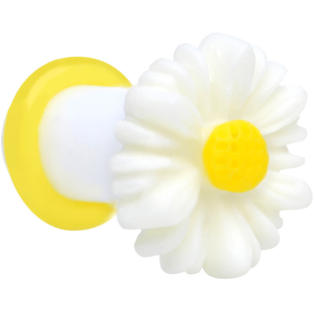 2G White Acrylic White Daisy Flower Single Flare Plug