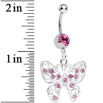 Pink Gem Fancy Filigree Butterfly Belly Ring