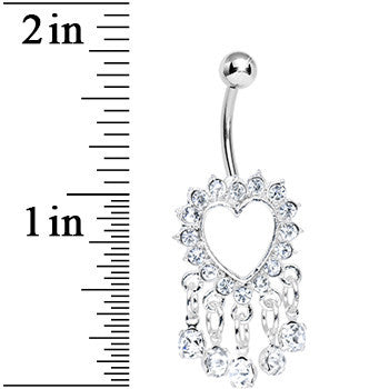 Crystalline Gem Super Sparkle Drops and Hollow Heart Dangle Belly Ring