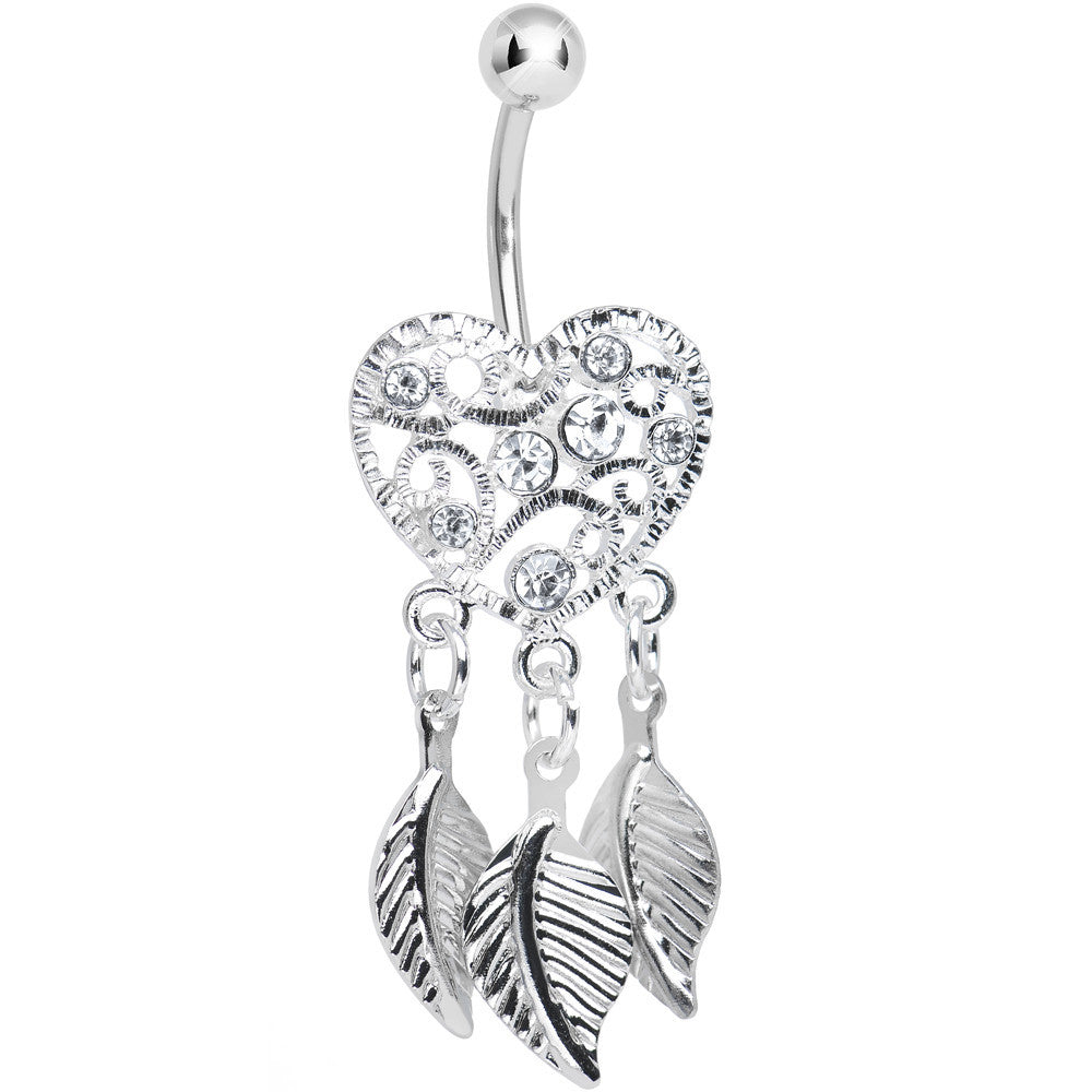Crystalline Gem Filigree Heart Dreamcatcher Dangle Belly Ring