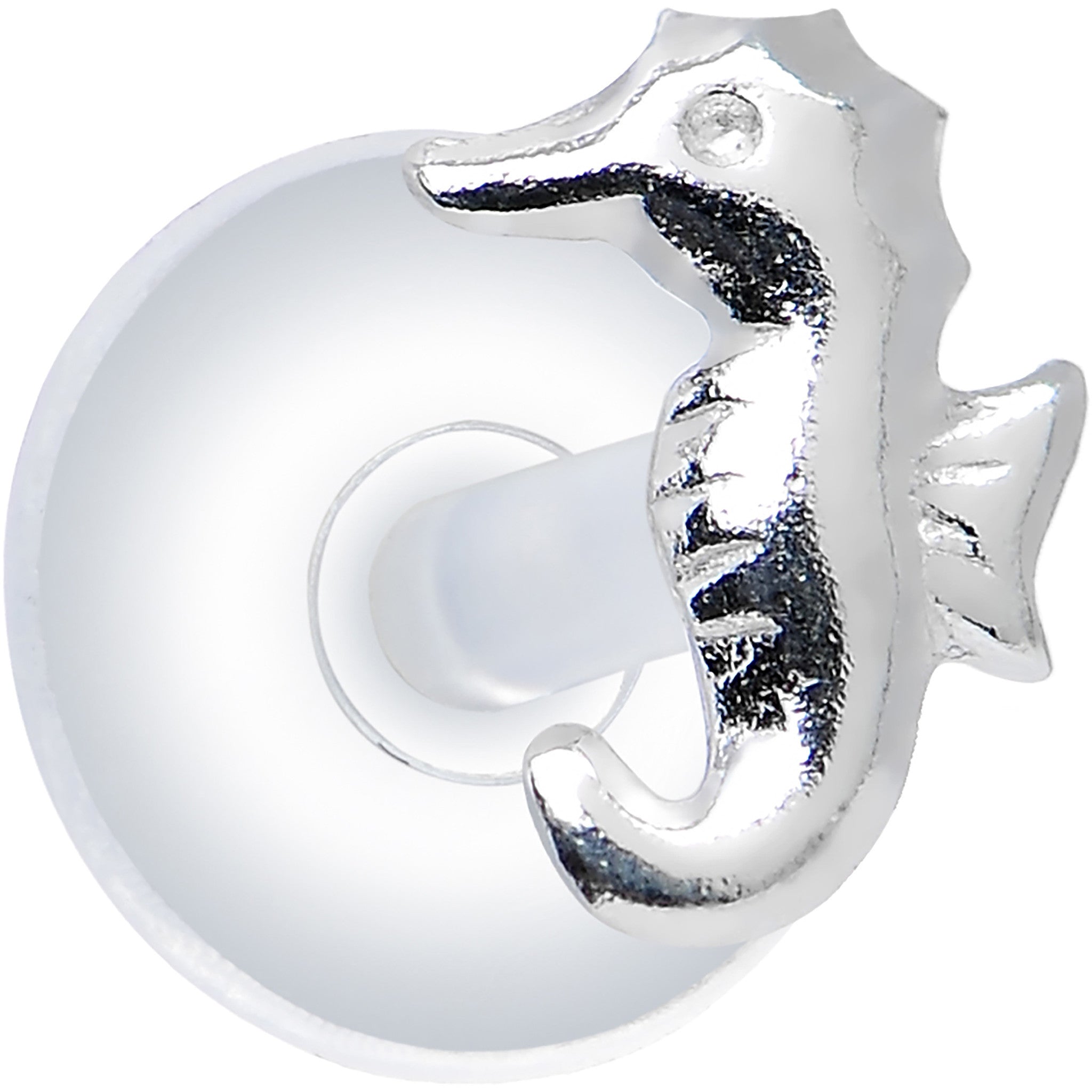 925 Sterling Silver Clear Tropical Seahorse Push-In Labret Monroe