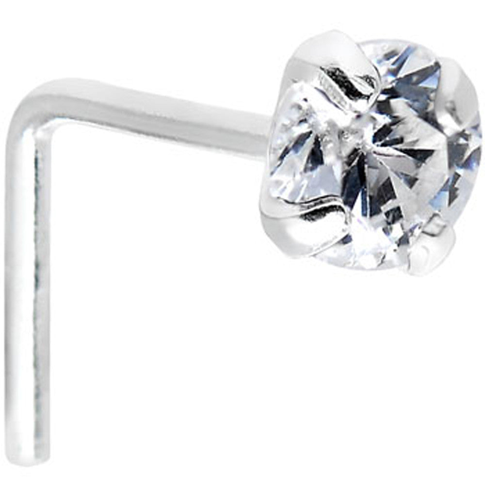 925 Sterling Silver 3mm Round Clear CZ L-Shape Nose Ring