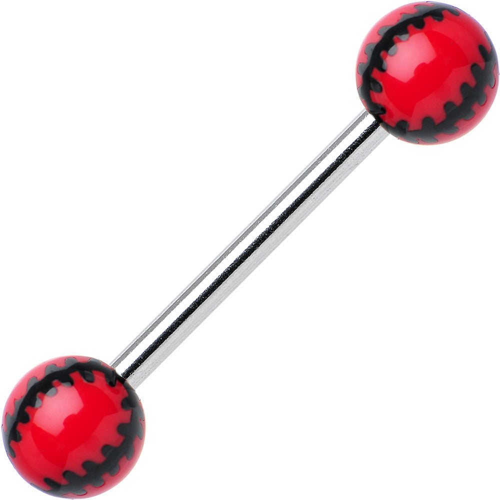 Red Acrylic Double Play Baseball Barbell Tongue Ring