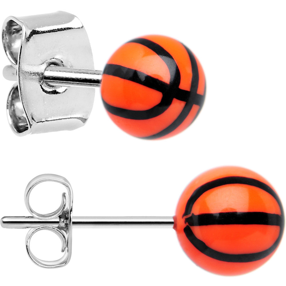 Orange Acrylic Double Dribble Basketball Stud Earrings
