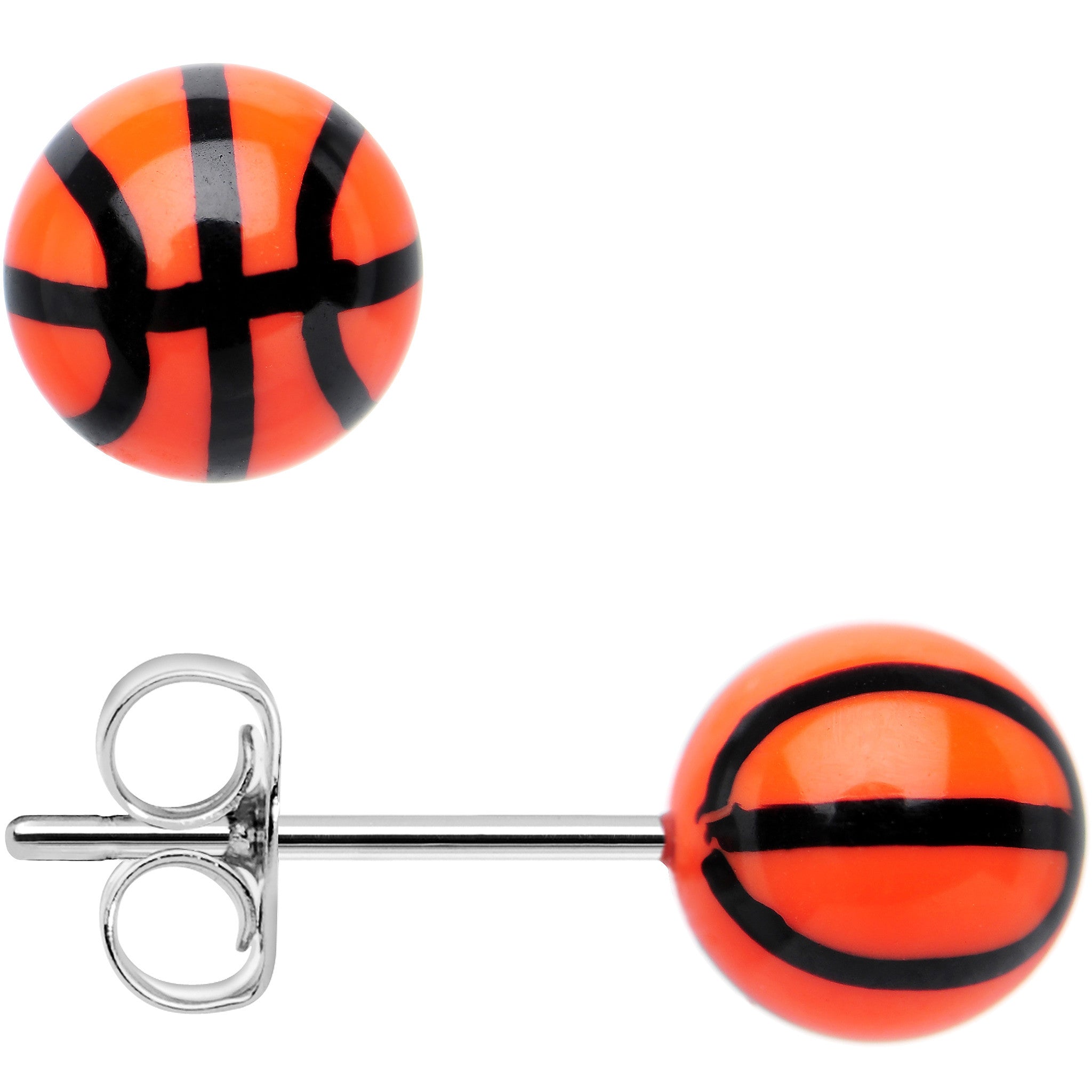 Orange Acrylic Double Dribble Basketball Stud Earrings