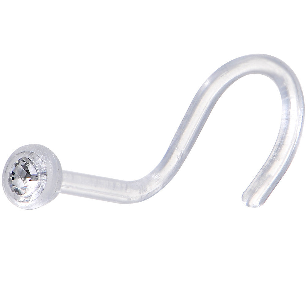 Crystal Clear Bioplast Nose Screw Ring Created with Crystals