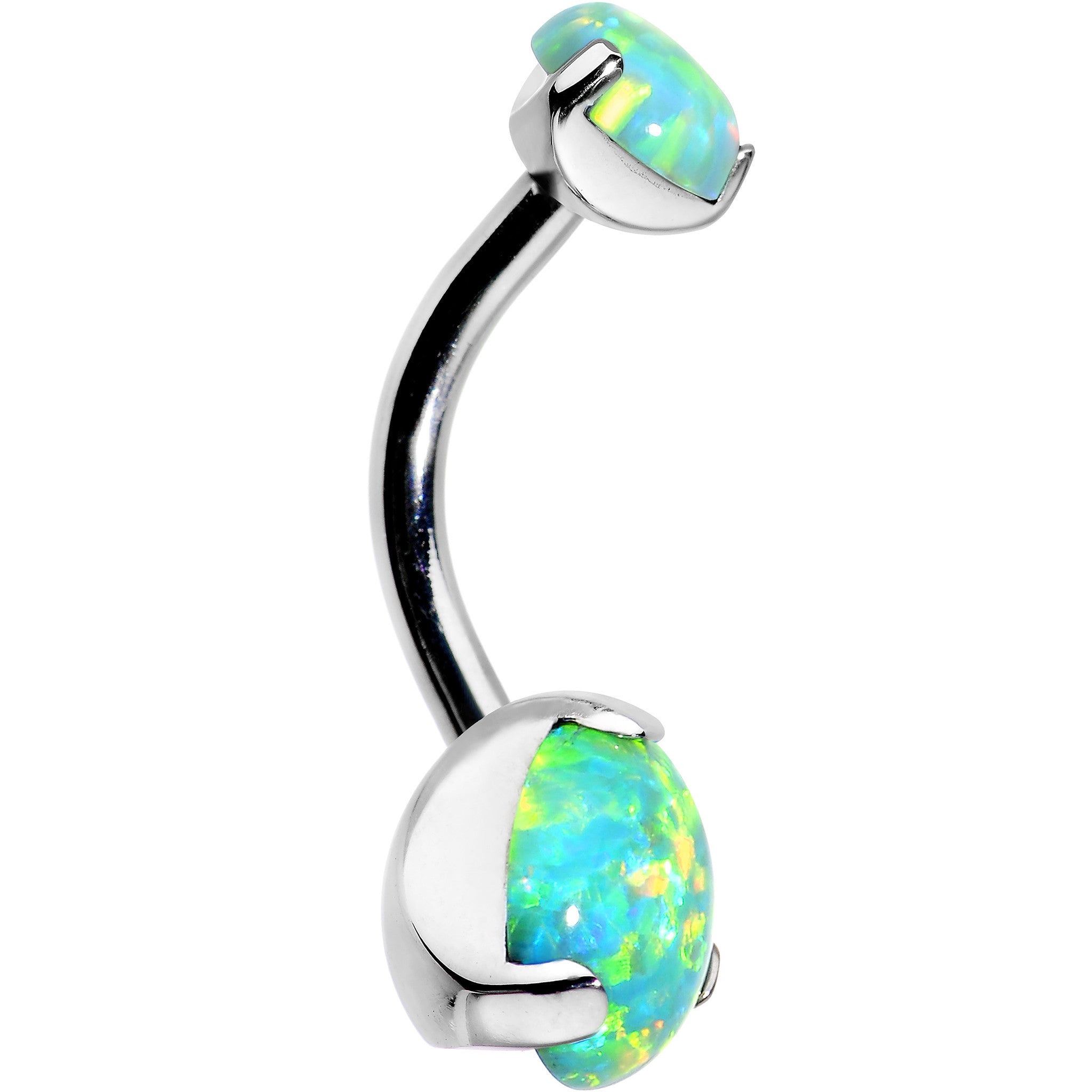 Double Green Synthetic Opal Internally Threaded Belly Ring 3/8