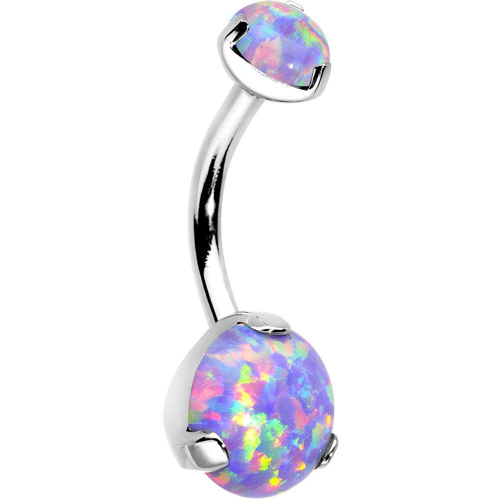 Double Light Purple Synthetic Opal Internally Threaded Belly Ring 3/8