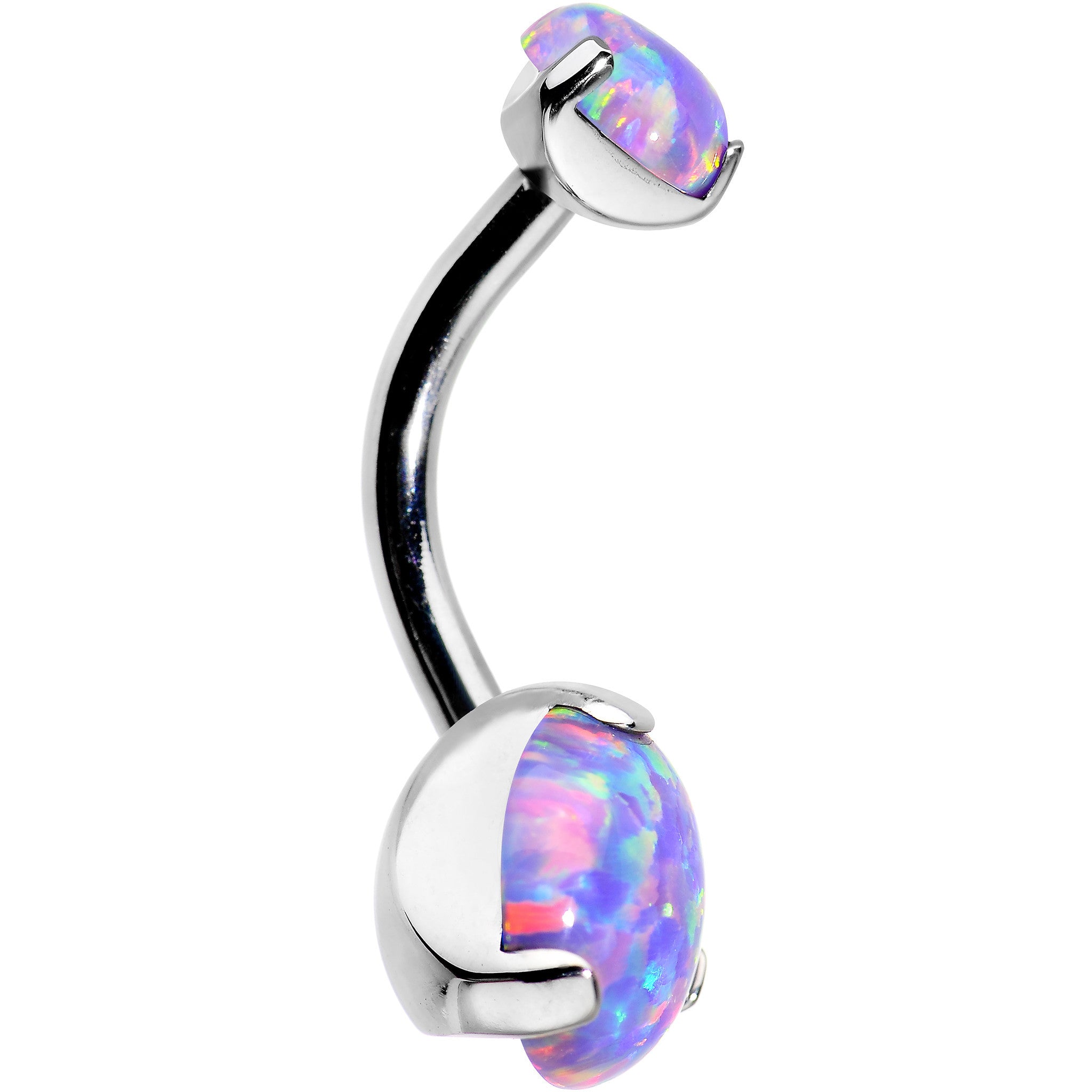 Double Light Purple Synthetic Opal Internally Threaded Belly Ring 3/8