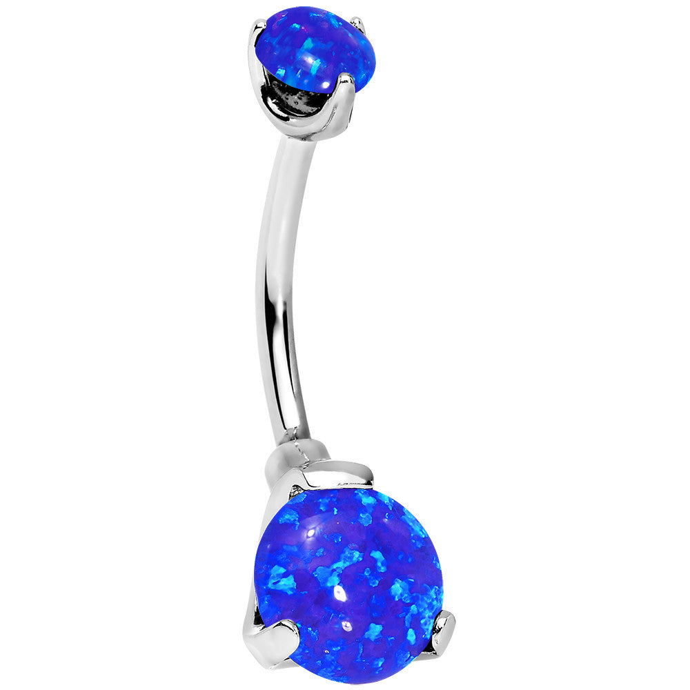 Double Blue Synthetic Opal Internally Threaded Belly Ring