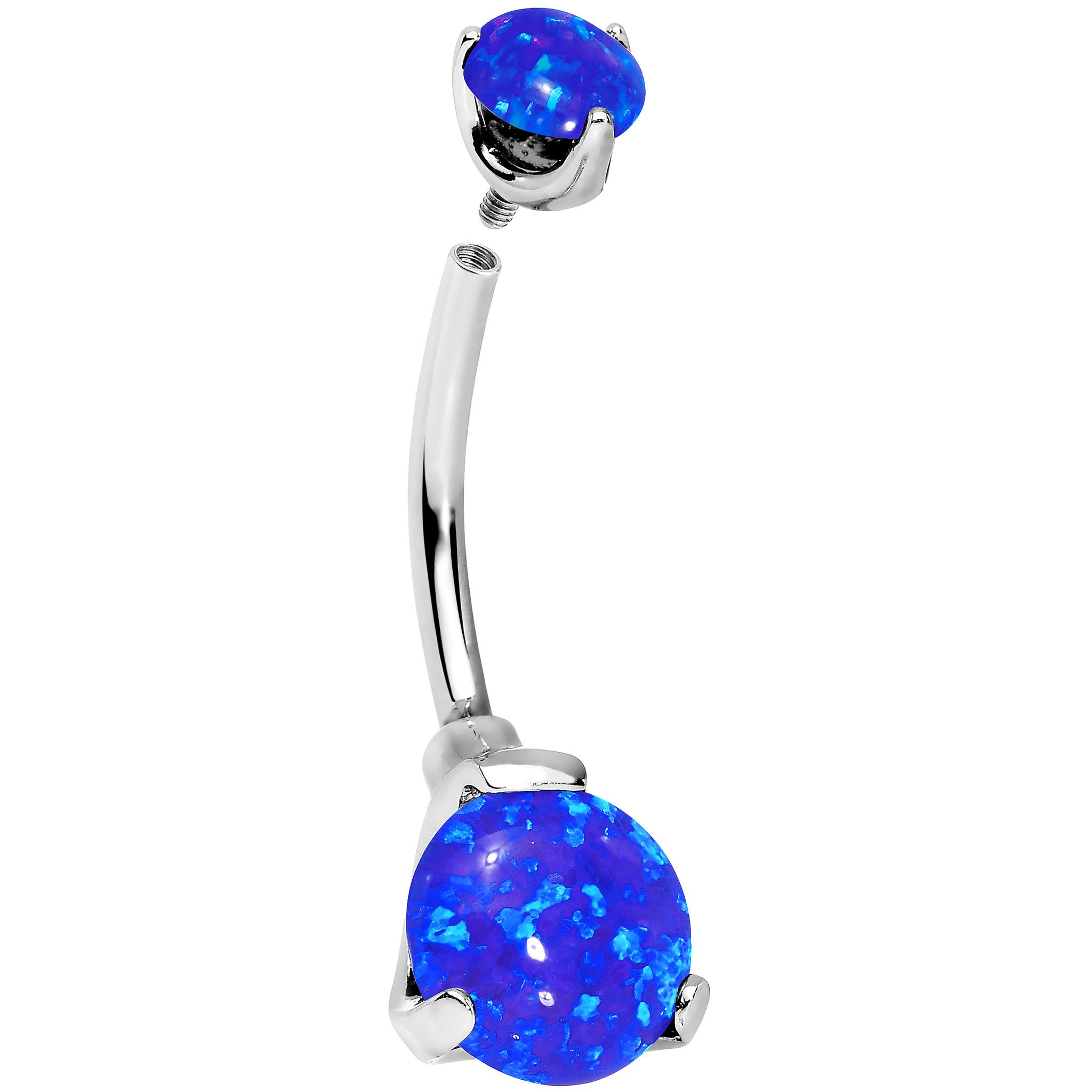 Double Blue Synthetic Opal Internally Threaded Belly Ring