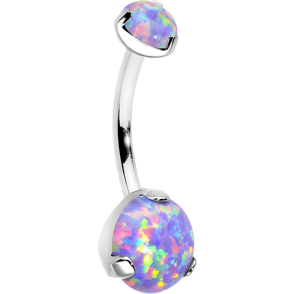 Double Light Purple Synthetic Opal Internally Threaded Belly Ring 7/16