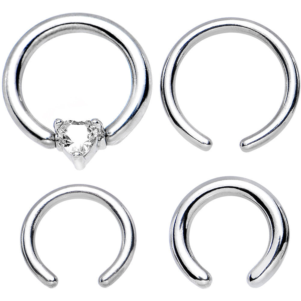 16G and 14G Clear Gem Heart Interchangeable BCR Set