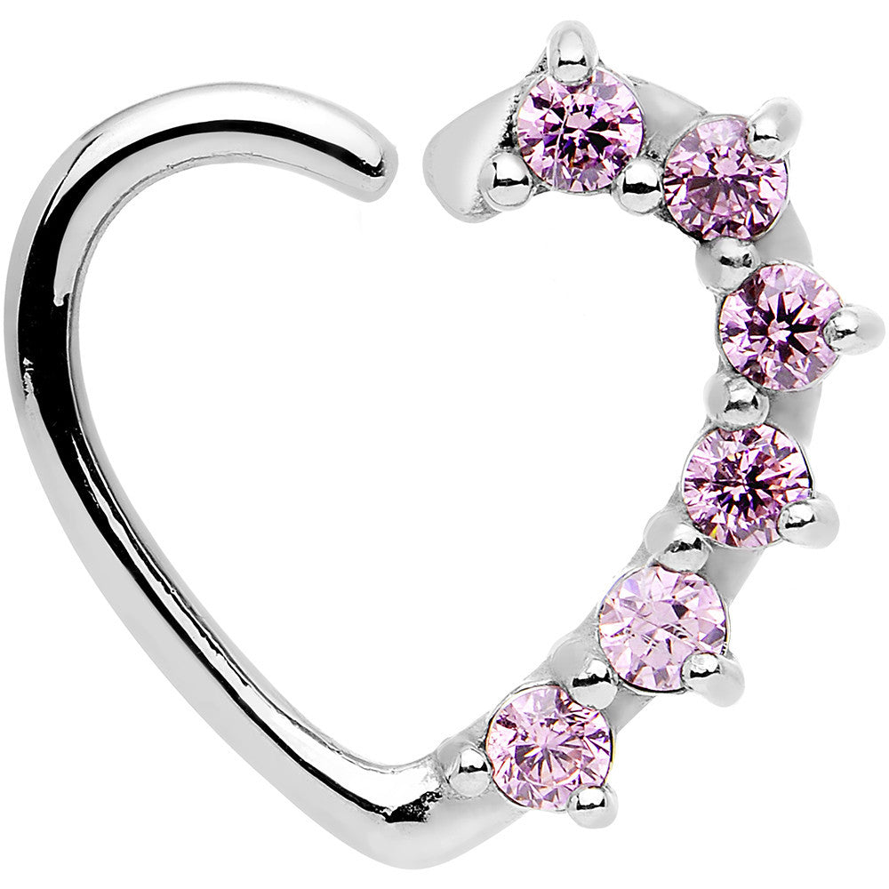 16G Pink CZ Heart Left Closure Daith Cartilage Tragus Earring