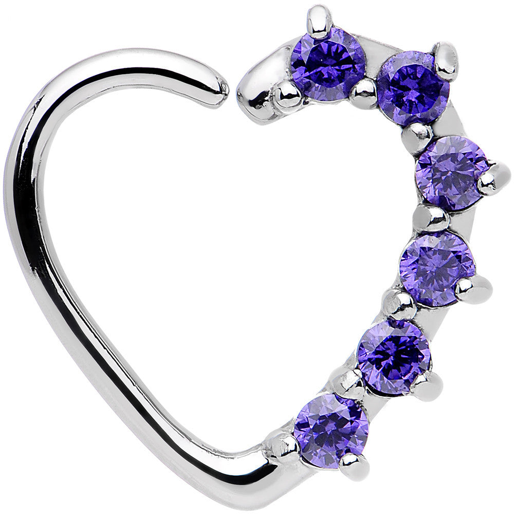 16G Purple CZ Heart Left Closure Daith Cartilage Tragus Earring