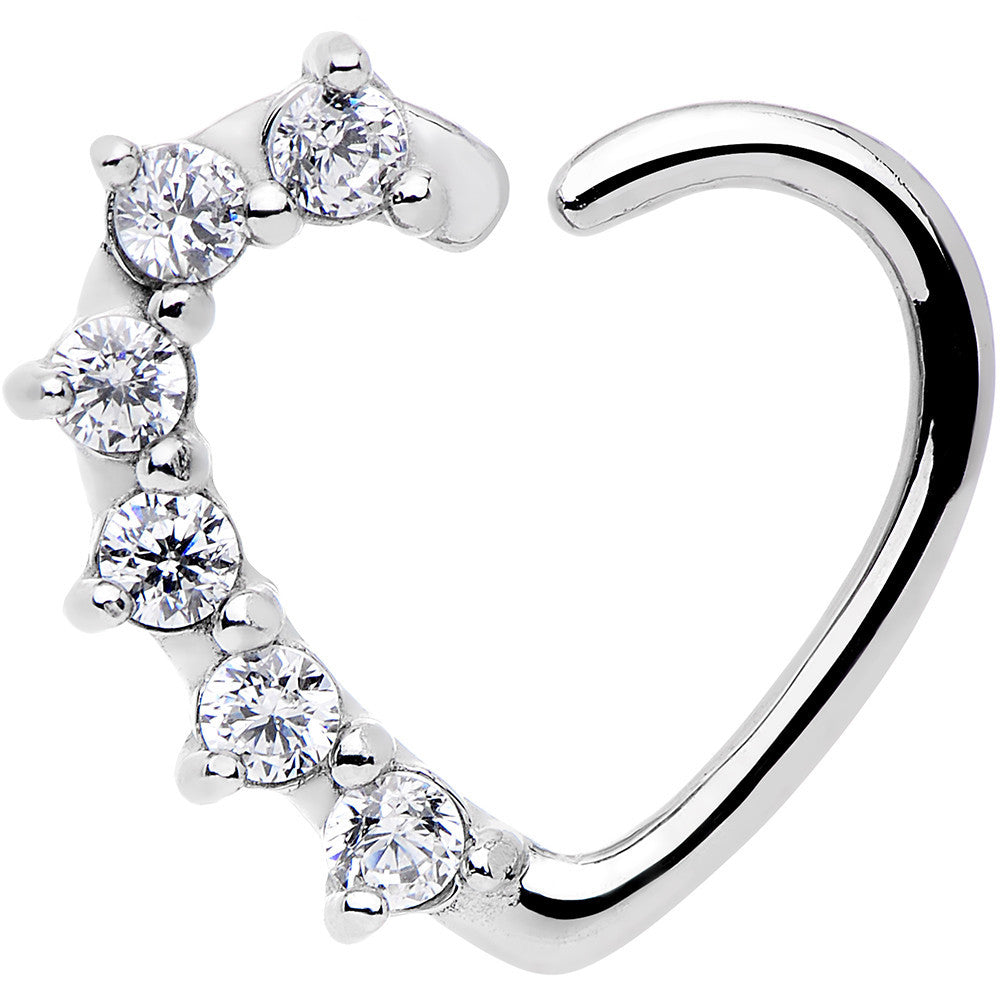 16G Clear CZ Heart Right Closure Daith Cartilage Tragus Earring