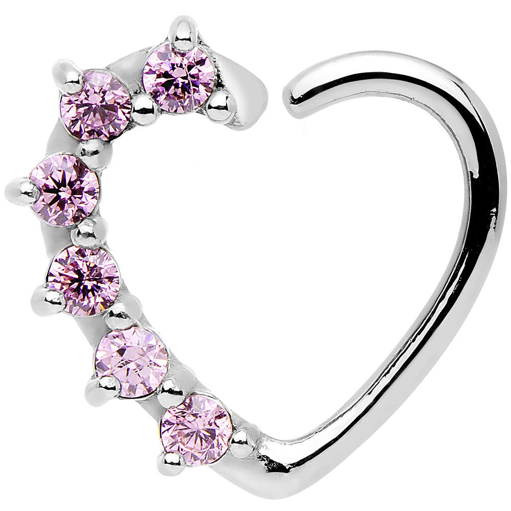 16G Pink CZ Heart Right Closure Daith Cartilage Tragus Earring