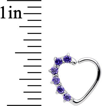 16G Purple CZ Heart Right Closure Daith Cartilage Tragus Earring