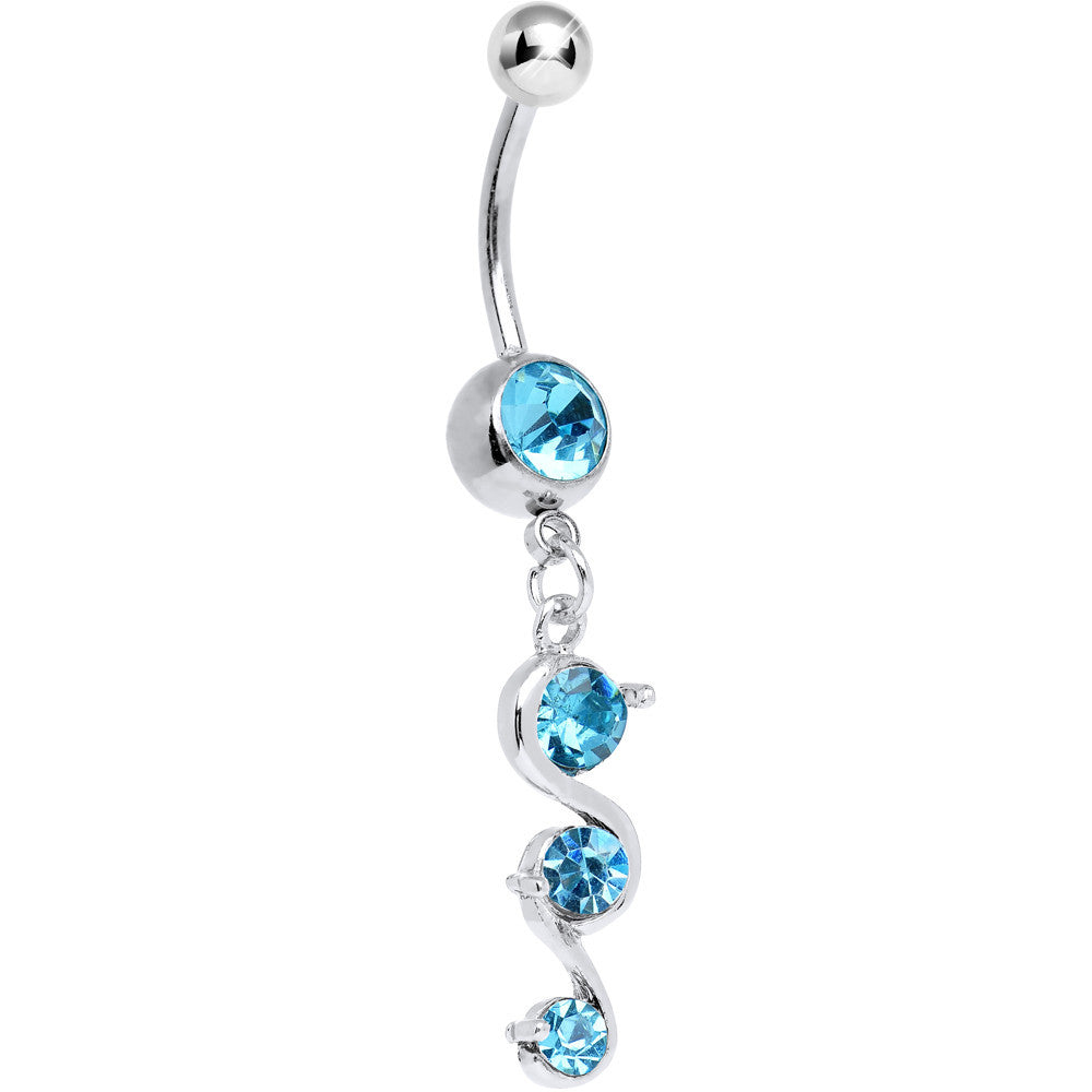 Aqua Gem Gently Curled Dangle Belly Ring