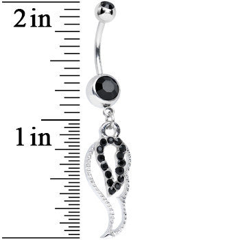 Black Gem Sparkling Angel Wing Hollow Dangle Belly Ring