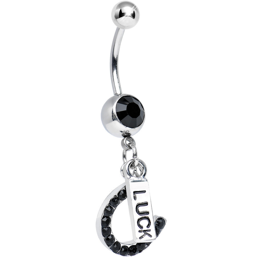 Black Gem Double the Luck Horseshoe Dangle Belly Ring
