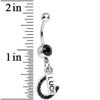 Black Gem Double the Luck Horseshoe Dangle Belly Ring
