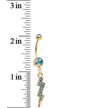 Aqua Gem Gold Plated Flash of Lightning Dangle Belly Ring
