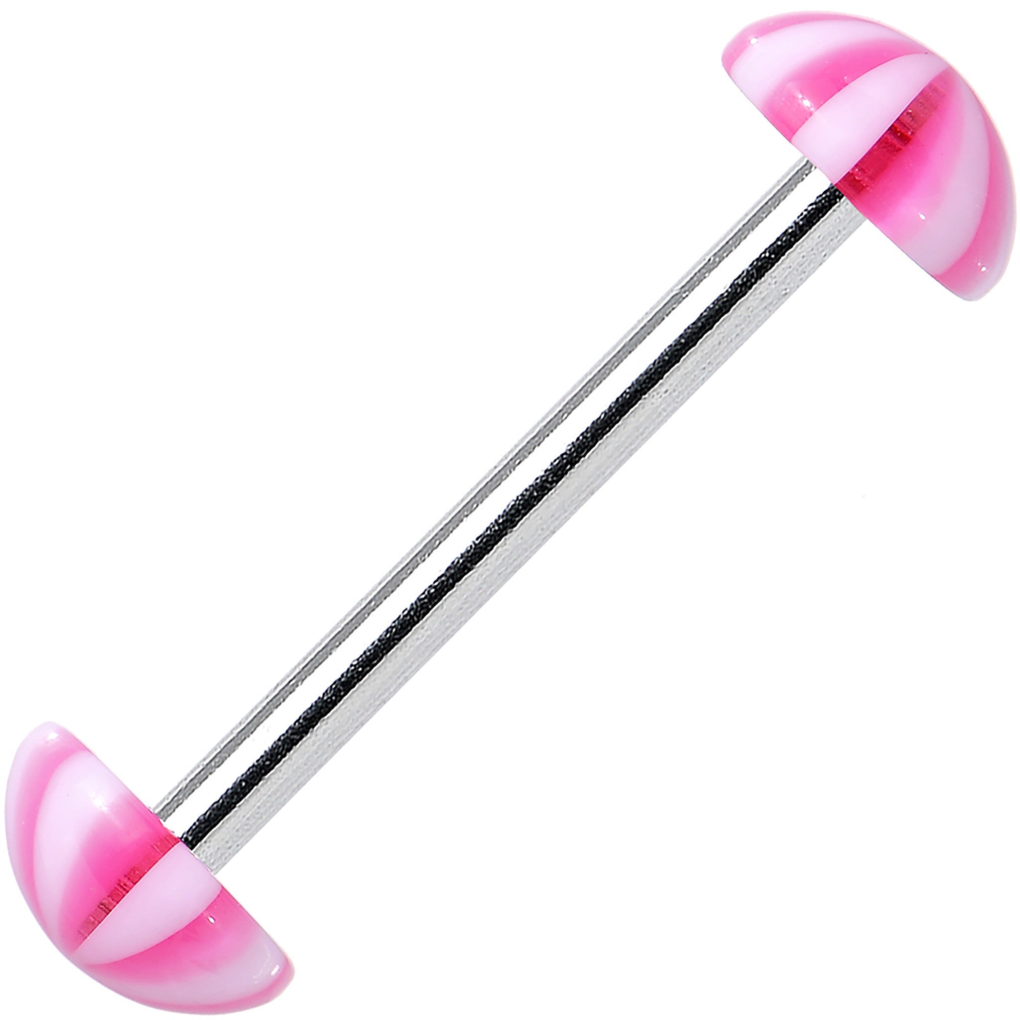 14G Pink White Acrylic Peppermint Love Barbell Tongue Ring 5/8