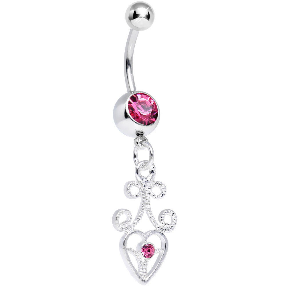 Pink Gem Thrill of the Frill Heart Dangle Belly Ring