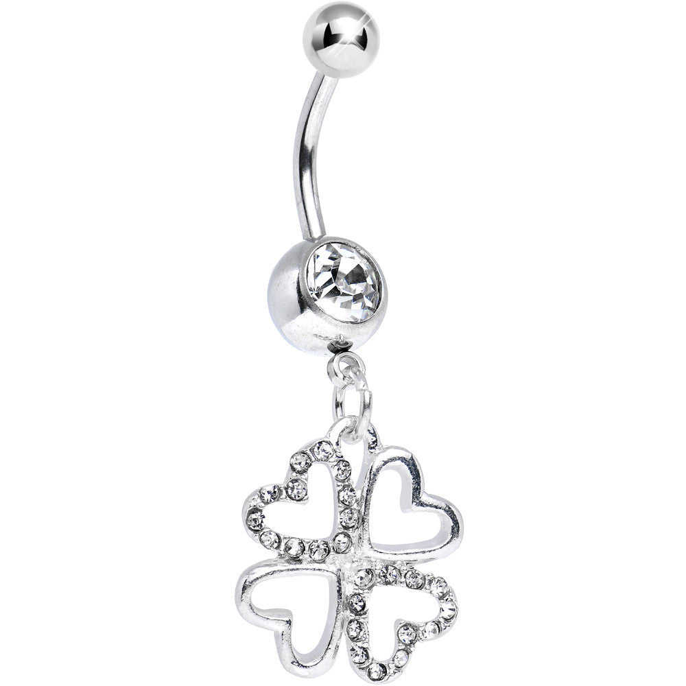 Clear Gem Lucky in Love Clover Dangle Belly Ring