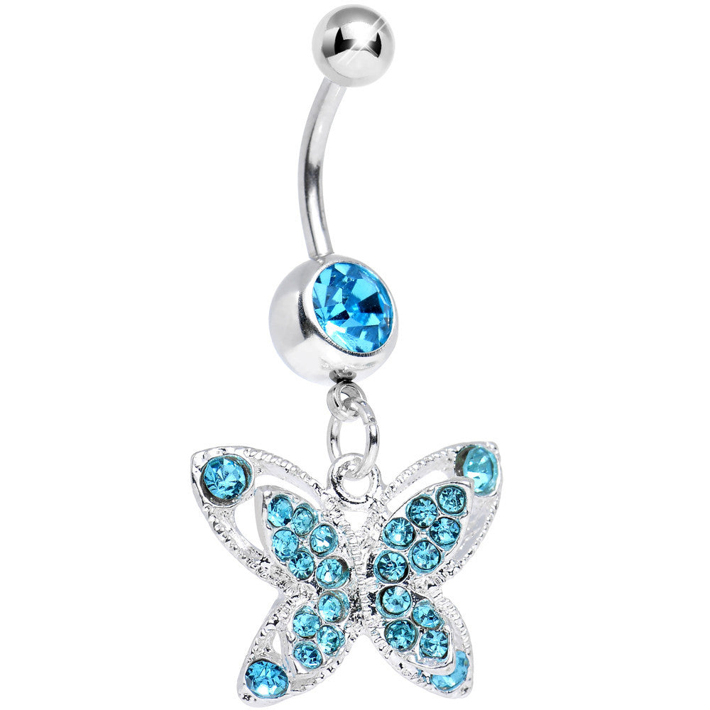 Aqua Gem Spirited Butterfly Dangle Belly Ring