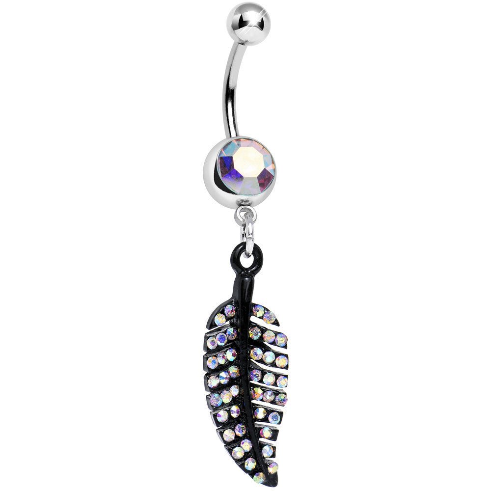 Aurora Gem Glimmering Black Forest Leaf Dangle Belly Ring
