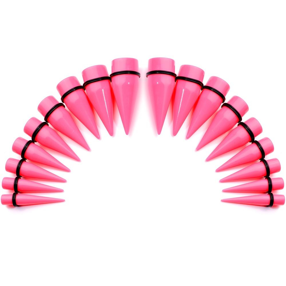 00G to 1 inch 18 Piece Bright Pink Acrylic Ear Stretching Taper Kit Set