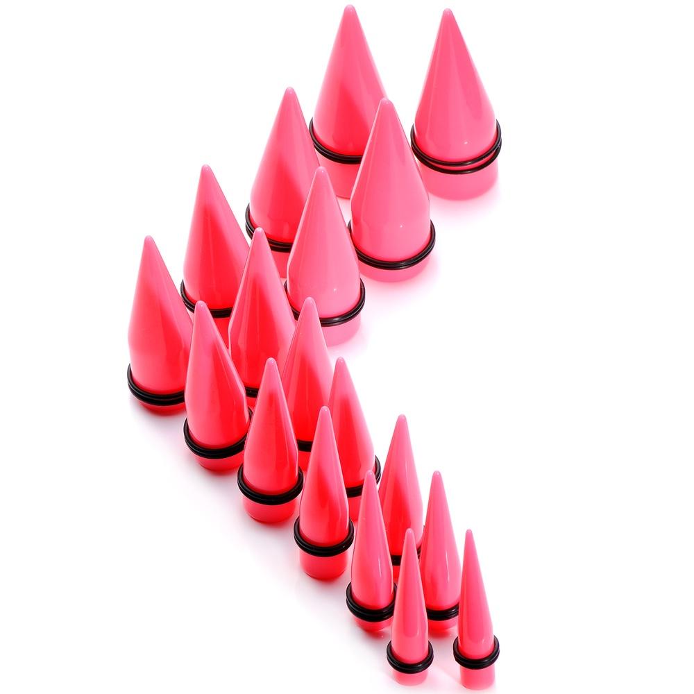 00G to 1 inch 18 Piece Bright Pink Acrylic Ear Stretching Taper Kit Set
