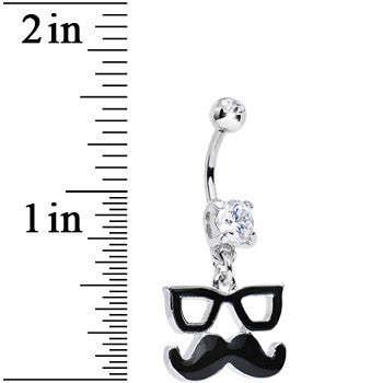 Clear Gem Hipster Glasses and Mustache Dangle Belly Ring