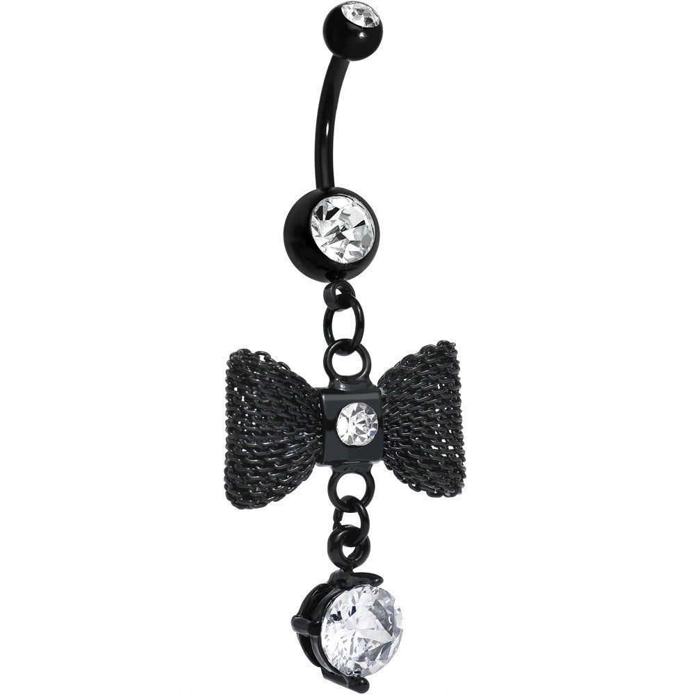 Clear Gem Going to a Formal Black Bow Tie Dangle Belly Ring