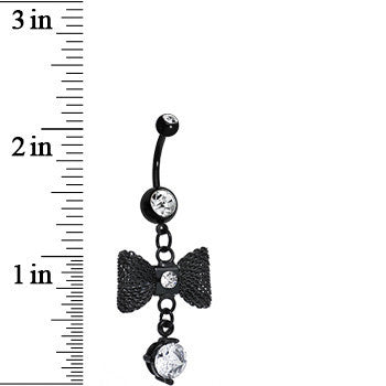 Clear Gem Going to a Formal Black Bow Tie Dangle Belly Ring