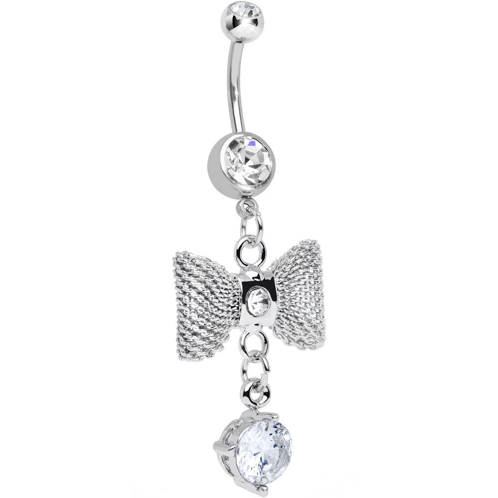 Clear Gem Going to a Formal Silver Bow Tie Dangle Belly Ring