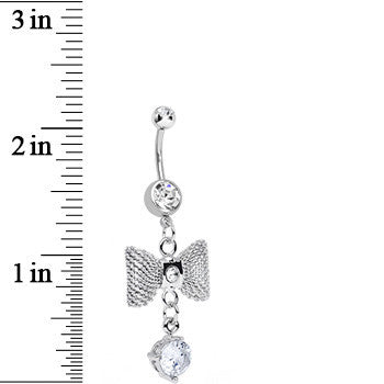 Clear Gem Going to a Formal Silver Bow Tie Dangle Belly Ring