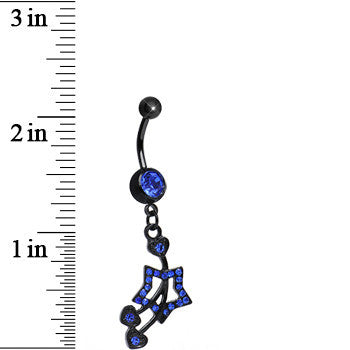 Blue Gem Black Heart Cherries Hollow Star Dangle Belly Ring