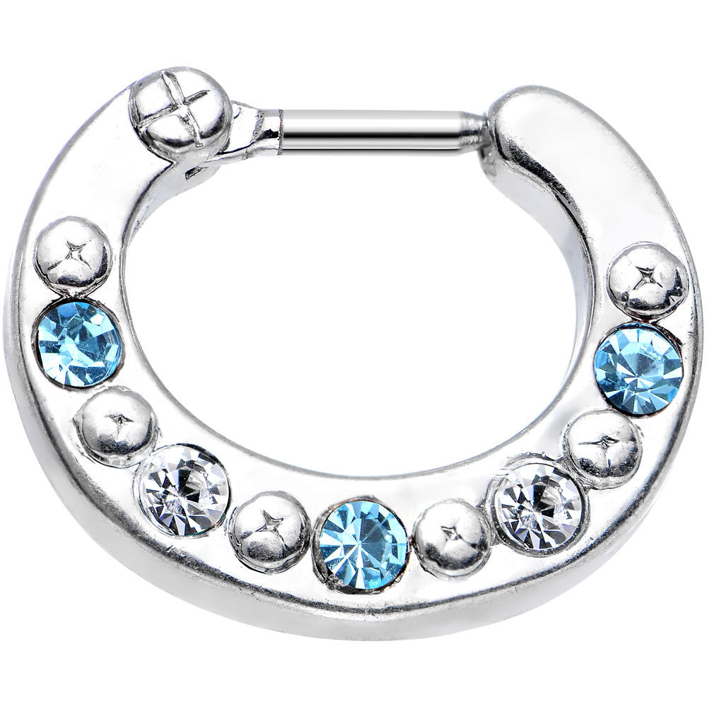 16G Blue and Clear Gem Septum Clicker