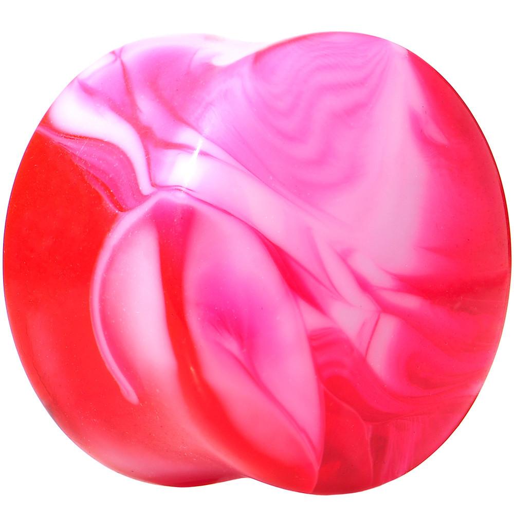 Acrylic Pink and White Marbled Saddle Plug 6G to 1 Inch