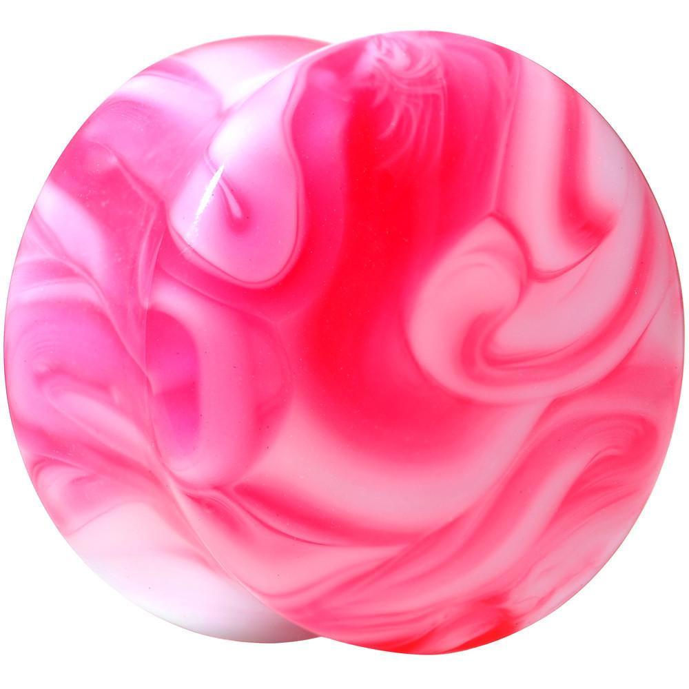 Acrylic Pink and White Marbled Saddle Plug 6G to 1 Inch