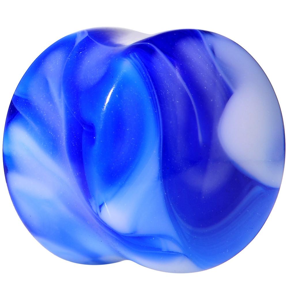 Acrylic Blue and White Marbled Saddle Plug 6G to 1 Inch