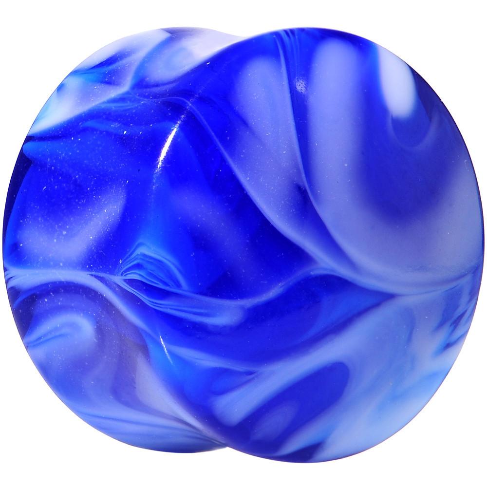 Acrylic Blue and White Marbled Saddle Plug 6G to 1 Inch